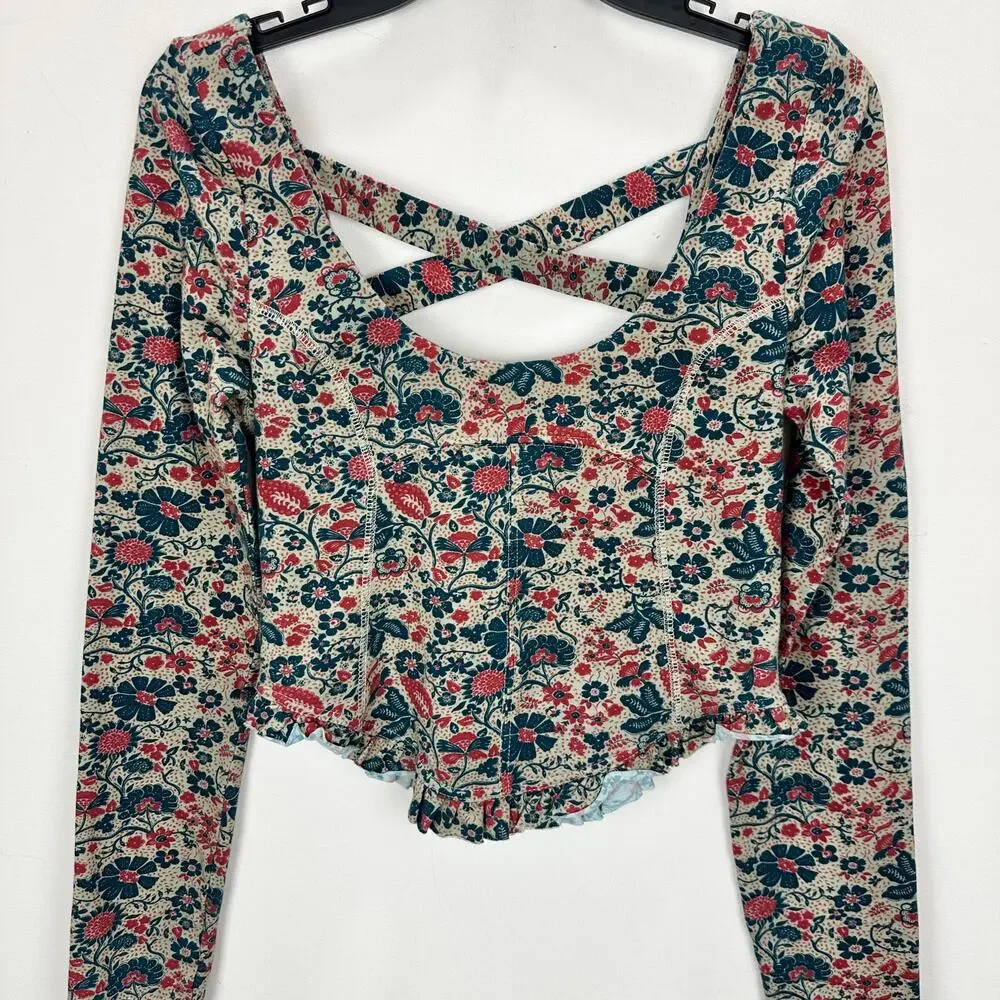 Free People Melanie Long Sleeve Top Floral Cotton Cottagecore Romantic Small NWT